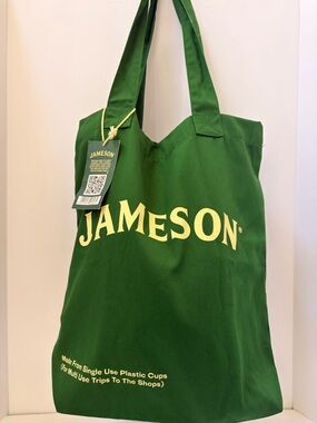 Green Reusable Tote Bag with Yellow Text